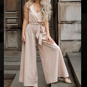 Joyfolie EVAN JUMPSUIT IN BLUSH PLAID